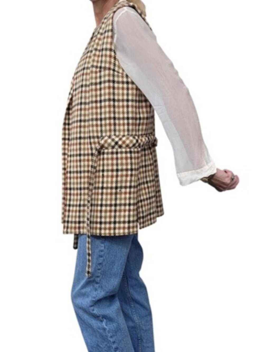 Vintage Jack Winter 100% Wool Houndstooth Belted Vest Size 14 - Picture 3 of 10